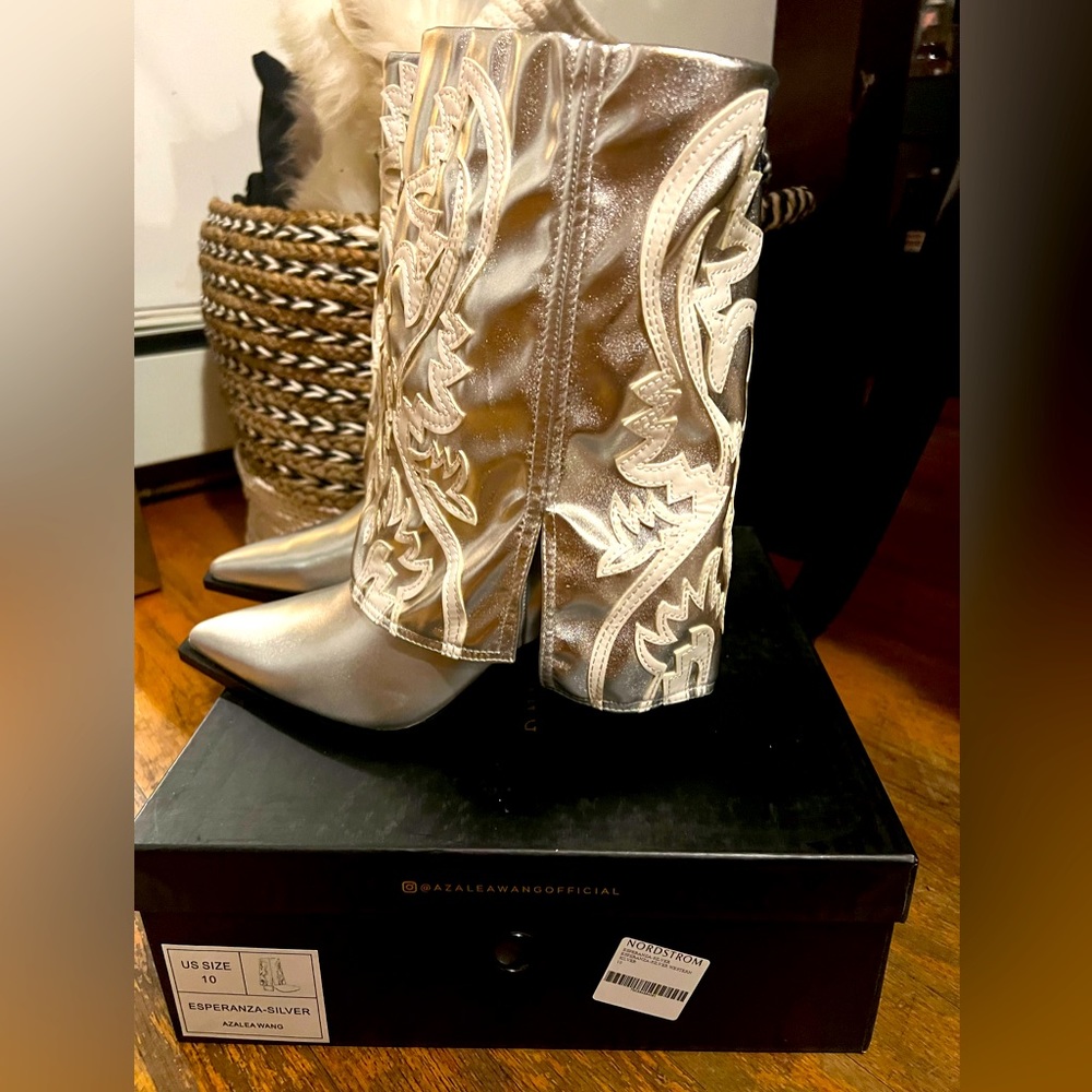 Azalea Wang, Esperaza Silver Western “Cowboy” Bootie